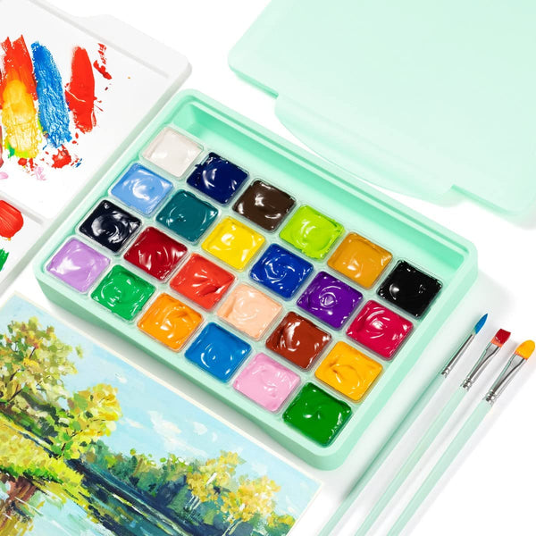 HIMI Gouache Paint Set, 24 Colors x 30ml/1oz with 3 Brushes & a