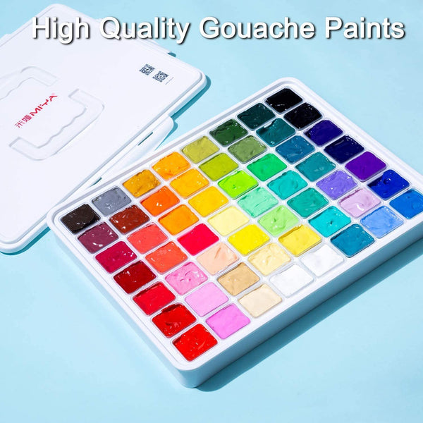 HIMI Gouache Paint Set, 50 colors(14 Colors x 60ml + 36 Colors x 30ml) with  a Portable Carrying Case, Jelly Cup Design, Miya Gouache Paint for Canvas