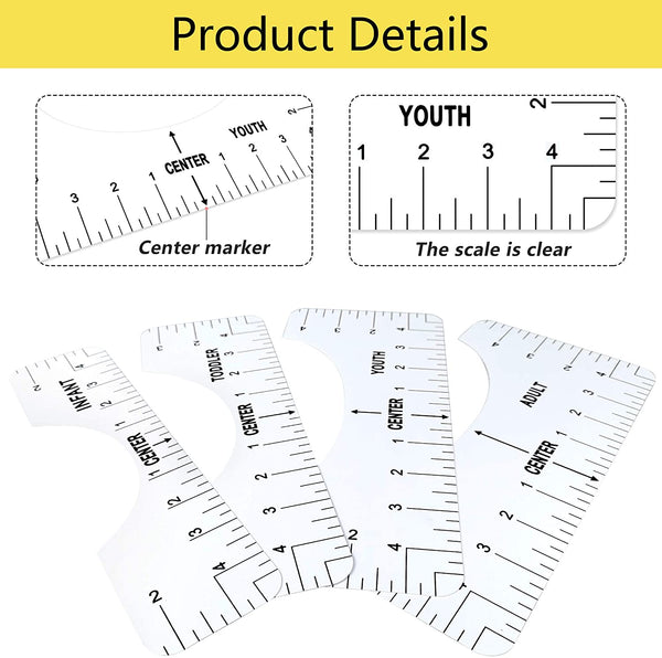4 Pack Tshirt Ruler Guide for Vinyl Alignment, T Shirt Rulers to Center Designs, T Shirt Ruler Alignment Tool Placement, Size: One Size