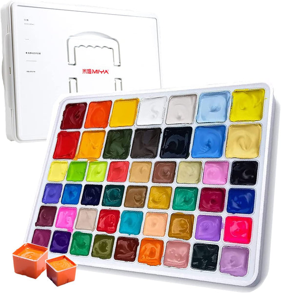 MIYA Gouache Paint Set 50 Colors - 36 Colors * 30ml + 14 Colors * 60ml, HIMI Jelly Cup Design Gouache Paints with Portable Case, Non Toxic Opaque Watercolor Painting for Beginners, Artists, Students & Kids