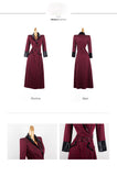 AOOKDRESS spring new suit collar slit long skirt nine-point sleeves and leather waist slim striped dress