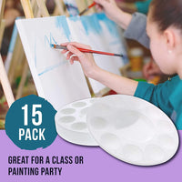 U.S. Art Supply 11-Well Round Plastic Artist Painting Palette (Pack of 15) - Paint Color Mixing Trays - Fun Kids Parties, Art Students, Classroom, Craft Projects - Brush Mix Acrylic, Oil, Watercolor