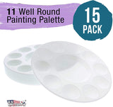 U.S. Art Supply 11-Well Round Plastic Artist Painting Palette (Pack of 15) - Paint Color Mixing Trays - Fun Kids Parties, Art Students, Classroom, Craft Projects - Brush Mix Acrylic, Oil, Watercolor