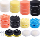 31 Pcs Car Foam Drill Polishing Pad Kit, 3 Inch Buffing Pads,Sponge Set Kit M10 Drill Adapter Car Polisher