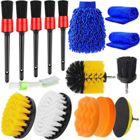 16PCS Car Detailing Brush Kit, Detail Brushes Car Detailing, Car Detail Cleaning Brush for Wheel, Exterior Interior Auto Detailing Brushes Set (Drill Brush, Wash Mitt, Towels, Polishing Pads)