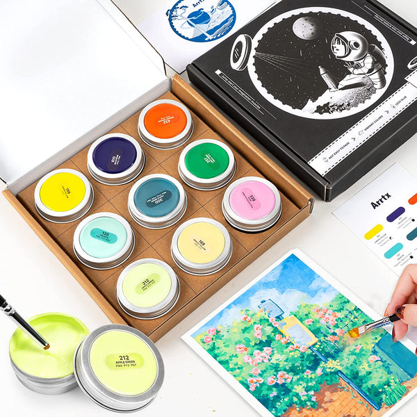  Arrtx Gouache Paint Set, 18 Colors x 30ml Unique Jelly Cup  Design, Portable Case with Palette for Artists, Students, Gouache Opaque  Watercolor Painting (Mint Green) : Arts, Crafts & Sewing