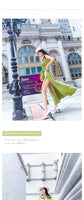 AOOKDRESS shirt dress in the long summer new fashion avocado green satin fake two-piece knee-length skirt