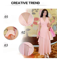 AOOKDRESS summer dress new Korean version of the famous style temperament v collar thin wrap chest sexy open-cut chiffon dress long skirt