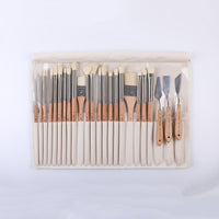 AOOKMIYA  ArtSecret New Arrival 2288 24/Set Oil Acrylic Drawing Brush Hog Bristle Metal Ferrule Wood Rod Canvas Bag Stationery Art Tools