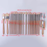 AOOKMIYA  ArtSecret New Arrival 2288 24/Set Oil Acrylic Drawing Brush Hog Bristle Metal Ferrule Wood Rod Canvas Bag Stationery Art Tools