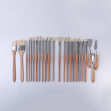 AOOKMIYA  ArtSecret New Arrival 2288 24/Set Oil Acrylic Drawing Brush Hog Bristle Metal Ferrule Wood Rod Canvas Bag Stationery Art Tools