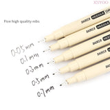 BAOKE 5pcs/set Micron Needle Drafing Pen Waterproof drawing Pen 005 01 03 05 07 Art Markers for Sketch design sketch sign