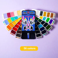 AOOKMIYA Conjunto de tinta aquarela sólida, estilo chinês, superior, 32/56 cores, com caneta pincel de água, metálica, cor aquarela, suprimentos de arte