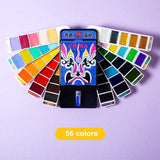 AOOKMIYA Conjunto de tinta aquarela sólida, estilo chinês, superior, 32/56 cores, com caneta pincel de água, metálica, cor aquarela, suprimentos de arte