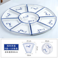 Conjunto reunião prato talheres combinação fan-shaped cerâmica mesa redonda ano novo placa tigelas e pratos domésticos