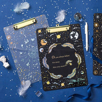 Creative laser starry sky folder A4 backing acrylic splint transparent feather clipboard bronzing folder school supplies