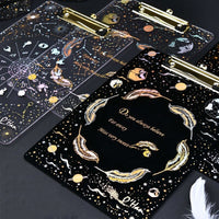 Creative laser starry sky folder A4 backing acrylic splint transparent feather clipboard bronzing folder school supplies