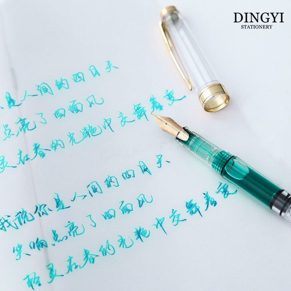 DINGYI Plastic Clean Transparent Fountain Pen 0.5/0.38mm/Curved Nib Art Writing Calligraph Piston Ink Pen School Office Supplies