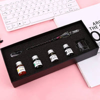 DINGYI Starry Sky Crystal Glass Fountain Pen Glitter Ink Dip Pen Set Signature Pen Gift Box Handmade Students Supplies