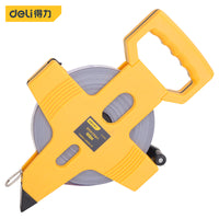 Deli 100M Open Reel Steel Tape Measure With Shelf Plastic Shelf Ruler Thickened Wear-Resistant Glass Fiber Ruler Measuring Tool