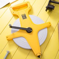 Deli 100M Open Reel Steel Tape Measure With Shelf Plastic Shelf Ruler Thickened Wear-Resistant Glass Fiber Ruler Measuring Tool