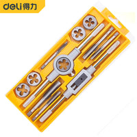 Deli 12Pcs Tap And Die Set Metric Wrench Cut Hand Threading Tool Tungsten Carbide Tap Die Screw Thread Making Tool Bit Set