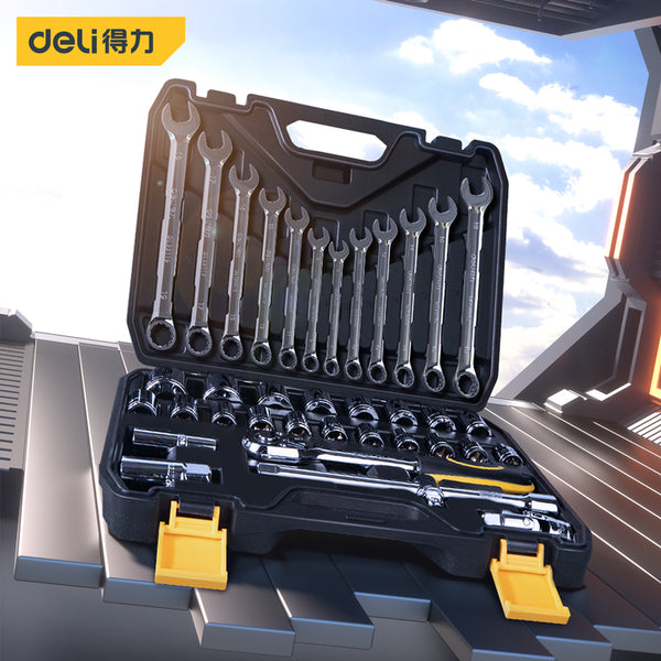 Deli 20-58Pcs Socket Set Universal Car Repair Tool Kit Ratchet Torque Wrench Combination Tool Box Multifunction Hand Toos Set