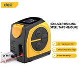 Deli 40m Laser Tape Measure Retractable Digital Electronic Roulette Laser Measuring Distance Meter Multi Angle Rangefinder Tool