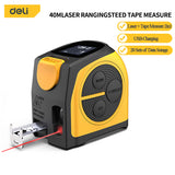 Deli 40m Laser Tape Measure Retractable Digital Electronic Roulette Laser Measuring Distance Meter Multi Angle Rangefinder Tool