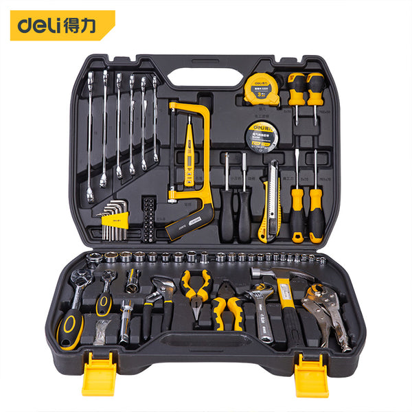 Deli 79 Pcs Household Combination Multitool Set for Car Repair Hand Tool Box Pliers Hammers Wrench Saw Screwdriver Tape Measure