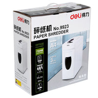 Deli 9923 Electric paper shredder 11L volume 220-230VAC/50Hz 120W 4x28mm scraps 3 minutes coutinue shred CD cards shredder