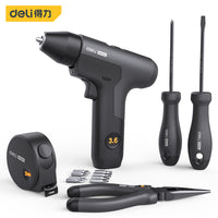 Deli Brushless Lithium Electric Drill Set 6 Piece Set Black Texture Set Holiday Gift Pliers Tape Measure Screwdriver Power Tools