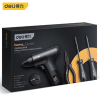 Deli Brushless Lithium Electric Drill Set 6 Piece Set Black Texture Set Holiday Gift Pliers Tape Measure Screwdriver Power Tools