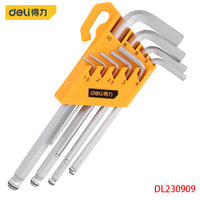 Deli DL230909 The Ball Head Hex Nine Sets Allen Wrench Flat Head Hexagon Specification 1.5/2/2.5/3/4/5/6/8/10 Hand Tools