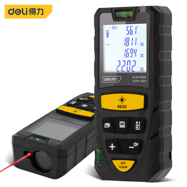 Deli DL331060C 60M Voice Broadcast Charging Mode Laser Rangefinder 30 Sets Of Data Storage Dual Battery Power Supply