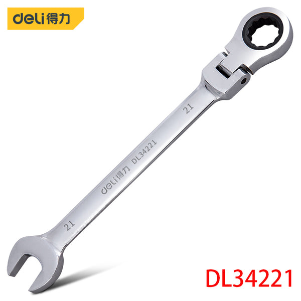 Deli DL34221 Movable Head Combination Wrench Specification 21mm Ratchet WrenchChrome Vanadium Steel Material Hand Tools Polished