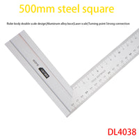 Deli DL4038 Steel Square Measuring Tools Specification: 500mm Stainless Steel Tape + Aluminum Alloy Base Dual Scale Design