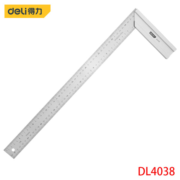 Deli DL4038 Steel Square Measuring Tools Specification: 500mm Stainless Steel Tape + Aluminum Alloy Base Dual Scale Design