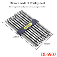 Deli DL6907 Specification PH2X150mm 6.3mm Series Screwdriver Bits 10-Piece Set S2 Alloy Steel Material Bit With Strong Magnetism