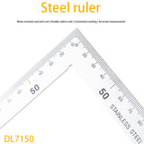 Deli DL7150 Square Steel Ruler Specification:250x500mm Stainless Steel Material Measuring Tool Used By Woodworkers, Electricians