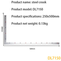 Deli DL7150 Square Steel Ruler Specification:250x500mm Stainless Steel Material Measuring Tool Used By Woodworkers, Electricians