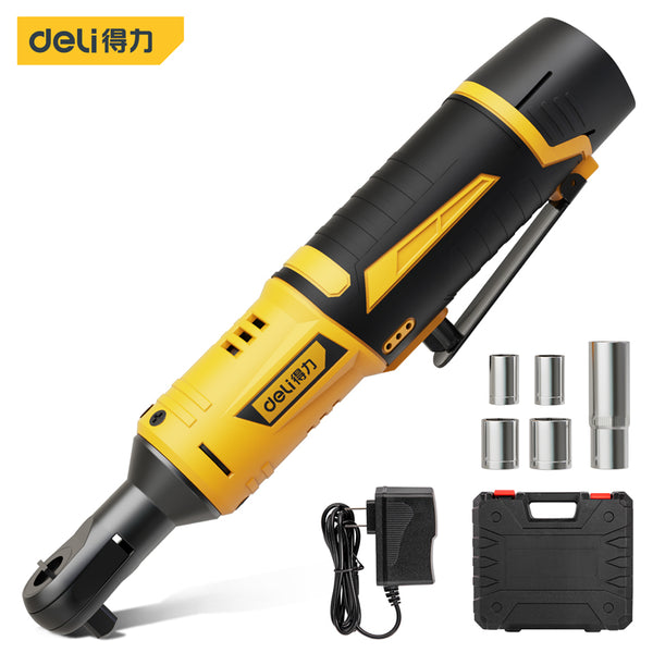 Deli Electric Ratchet Wrench 3/8&quot; Tool 12V Lithium Electric Ratchet Wrench 30N.m 2Ah Single Battery Power Wrench Tool Set