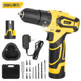 Deli Lithium Electric Impact Drill 12V Power Tool 25N.m 1.5Ah Household Handheld Yellow Impact Drill Single Electric Plastic Box