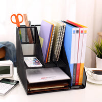 Deli Portfolio Document Tray Rack Office Desk Organizer Magzine File Holder Multifunction Metal Mesh File Organizer Rack