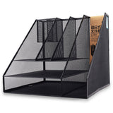 Deli Portfolio Document Tray Rack Office Desk Organizer Magzine File Holder Multifunction Metal Mesh File Organizer Rack