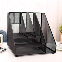 Deli Portfolio Document Tray Rack Office Desk Organizer Magzine File Holder Multifunction Metal Mesh File Organizer Rack