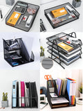 Deli Portfolio Document Tray Rack Office Desk Organizer Magzine File Holder Multifunction Metal Mesh File Organizer Rack