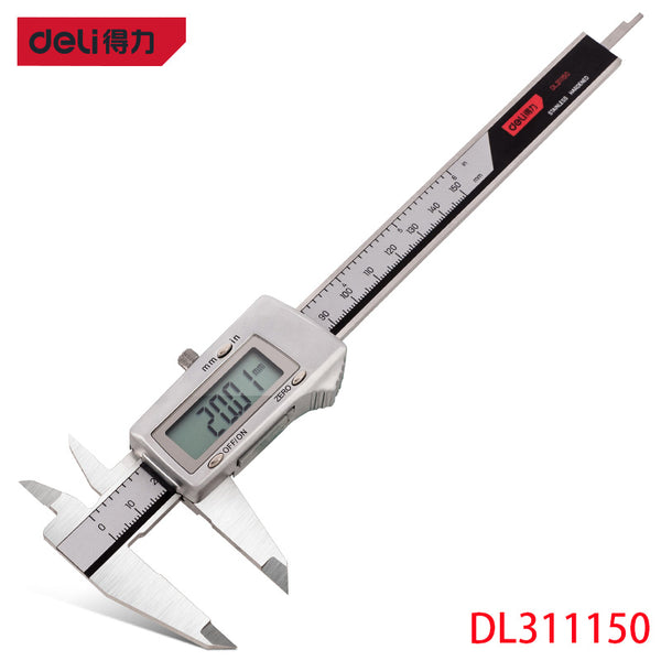 Deli Zinc AlloyDigital Caliper 0-150mm Multiple Purposes, Accurate Measurement Stainless Steel External Diameter Measurement