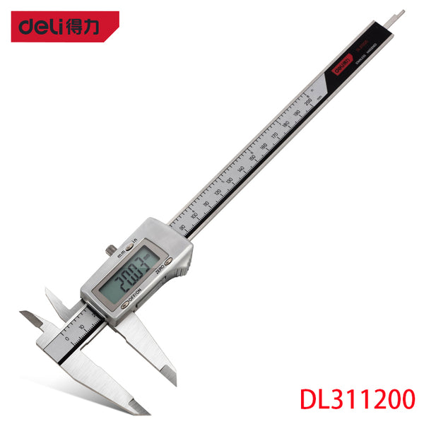 Deli Zinc AlloyDigital Caliper 0-200mm Multiple Purposes, Accurate Measurement Stainless Steel External Diameter Measurement