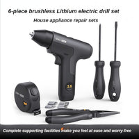 Deli brushless lithium electric drill 3.6V electric screwdriver pointed nose pliers hammer knife tape measure screwdriver set